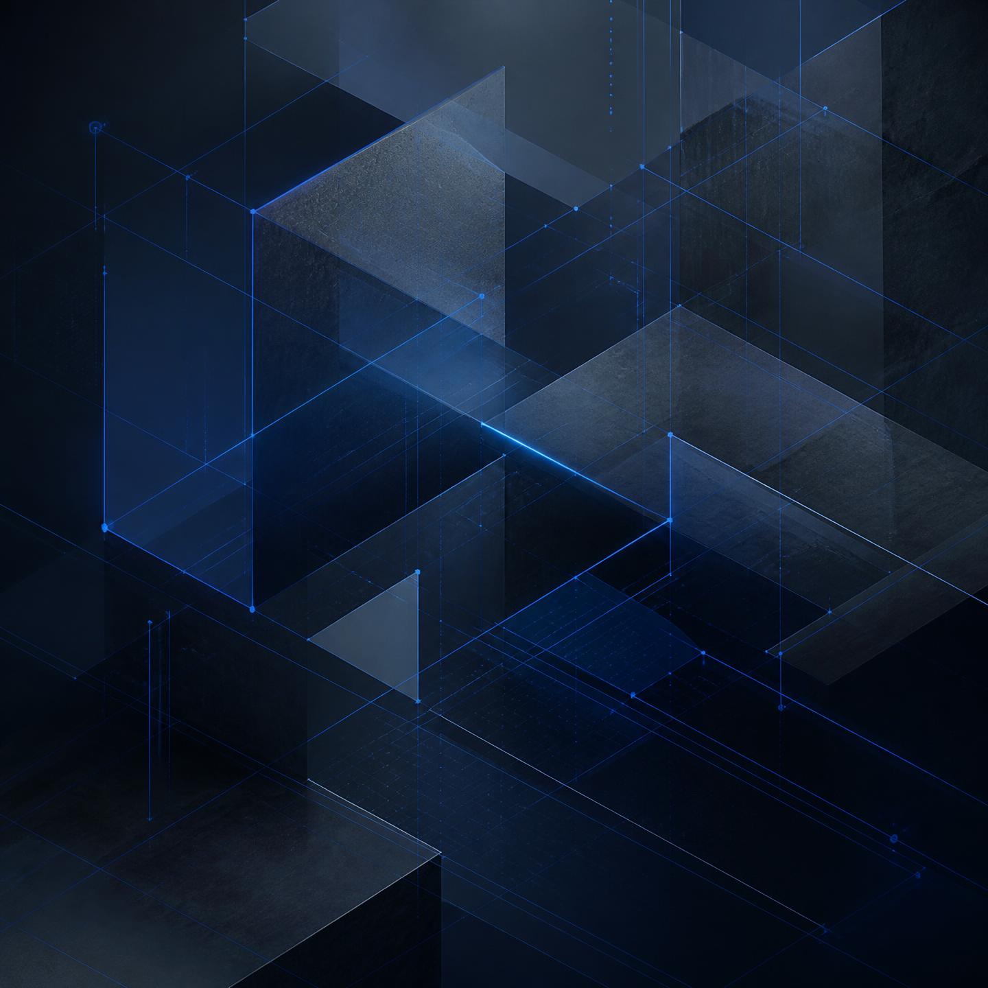 Abstract isometric diagram of layered technology platforms connected by structural lines